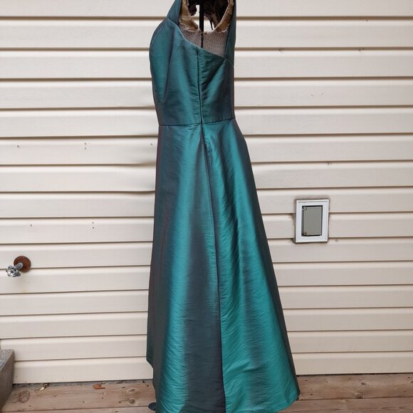 Vintage Formal Satin Dress Shimmer Green Prom Wedding 36B 31W - Picture 6 of 12